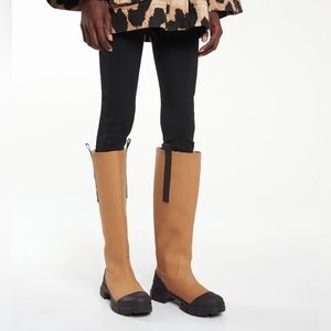 GANNI Recycled Rubber Boots The‎ Country Tall Lug Sole Boots in Chipmunk